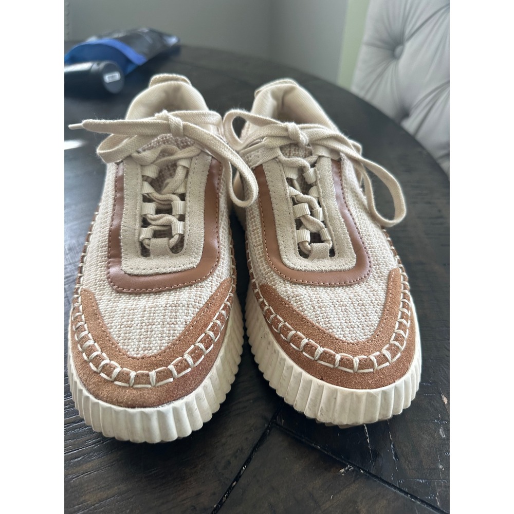 Dolce Vita Dolen Cream Tan Suede Knit Platform Sneakers Women Shoes GUC